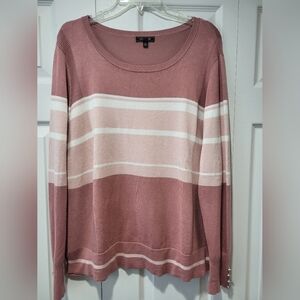 Lety & Me Women's Pink Striped Sweater, XL